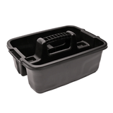 A black plastic utility caddy or storage bin with integrated handles, shown on a plain white background.
