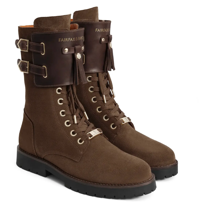 Fairfax & Favor Windsor Combat Boot in Chocolate Suede