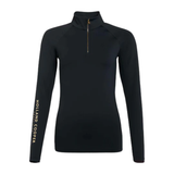 Black long-sleeve top with a zipper on a white background