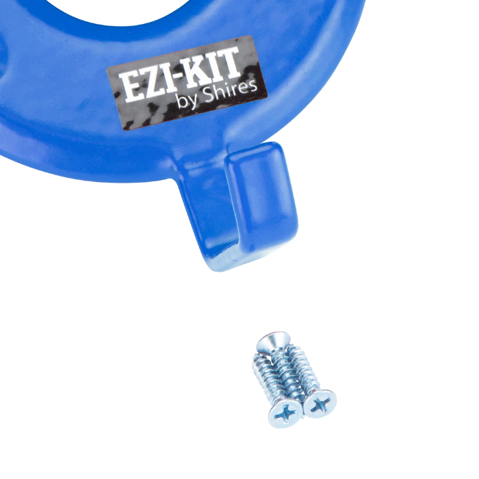 Shires Ezi-Kit Bridle Rack Vareitn Blue. Close up og blue hook with three small screws.