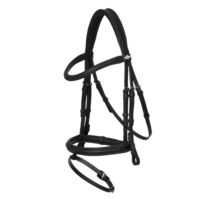 Black horse bridle on a light gray background