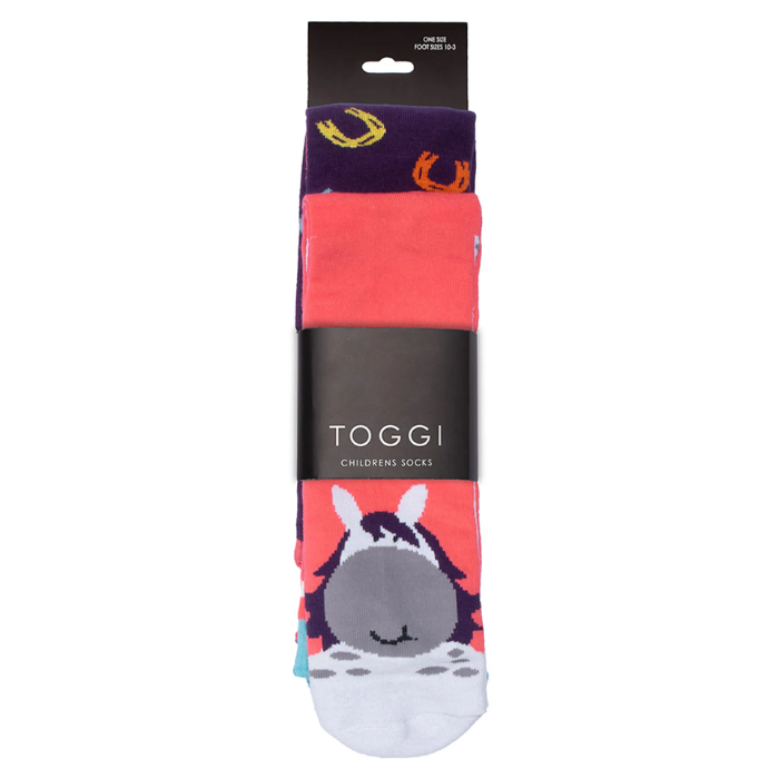 Multi coloured pink and purple in packaging 'Toggi' socks on white background