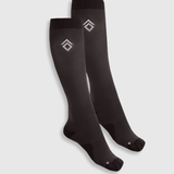 Aztec Diamond Pressure Padded Socks-Twin Pack AW26 Variant Espresso. A pair of dark knee-high athletic socks with a white geometric diamond logo on the upper calf, displayed against a light gray background.