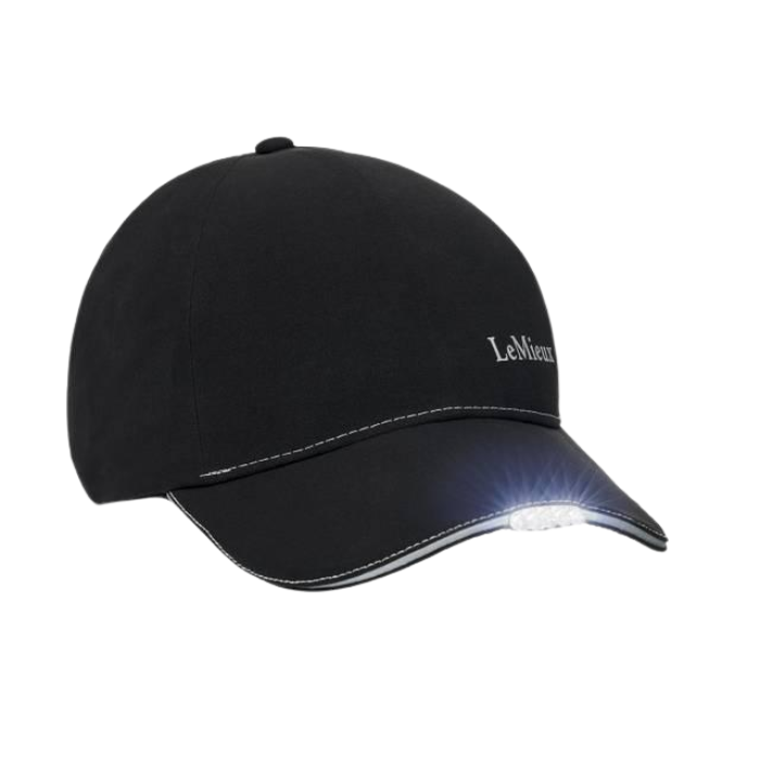 LeMieux AW26 Torch Cap Variant Colour Black. A black baseball cap with a torch and 'LeMieux' Brand name on white background. 