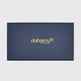A dark navy blue rectangular presentation box with the brand name 'dubarry of Ireland' printed in gold on the front, set against a light gray background.