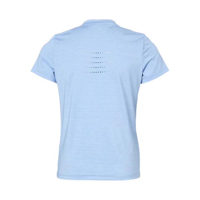 reserse side on blue t shirt on white background