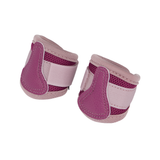 LeMieux AW26 Toy Pony Mesh Brushing Boots Variant Colour Blackberry. A pair of toy pony leg wraps in blackberry colour wirh beige trim on white background.