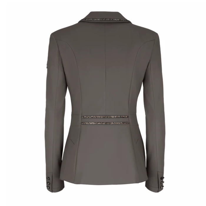 Gray blazer with decorative buttons on a white background