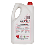 White container of Horse First Supplements Omega Oil on a white background