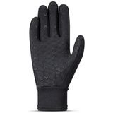 A single black winter glove with a textured, hexagonal pattern on the back of the hand and a ribbed elastic cuff, shown against a plain white background.