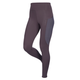LeMieux AW26 Naomi Pull On Breeches variant colour cocoa.
A pair of women's full-length athletic leggings, featuring a contrasting darker gray panel on the outer side of one leg, shown against a plain white background.