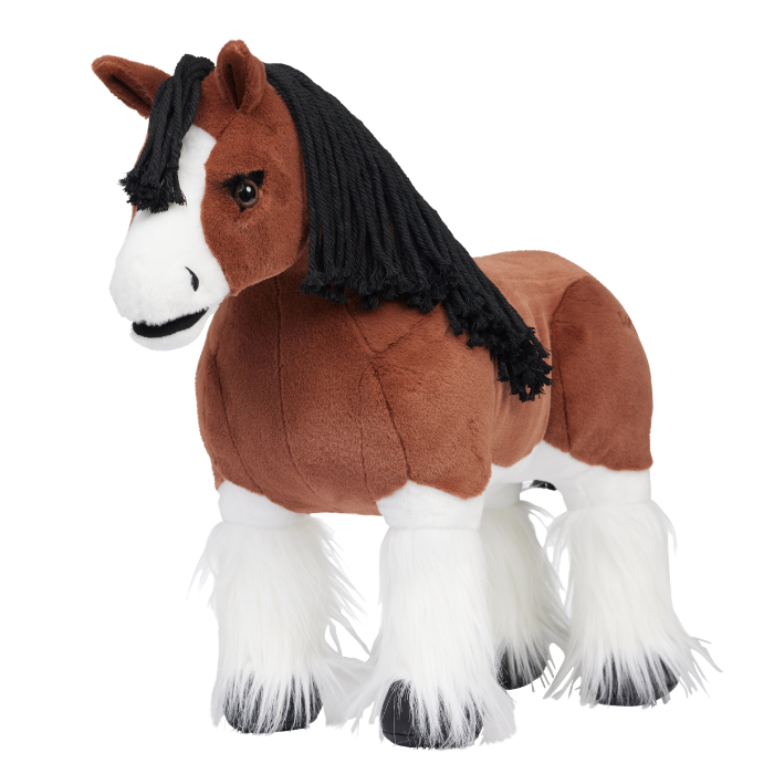 LeMieux AW26 Toy Pony Variant Colour Titan. A plush toy pony brown and white wirh black wool mane on white background. 