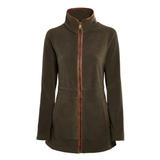 Holland Cooper Country Longline Fleece Varient Khaki. Longsleeve khaki fleece with a high collar and brown zip detailing. 