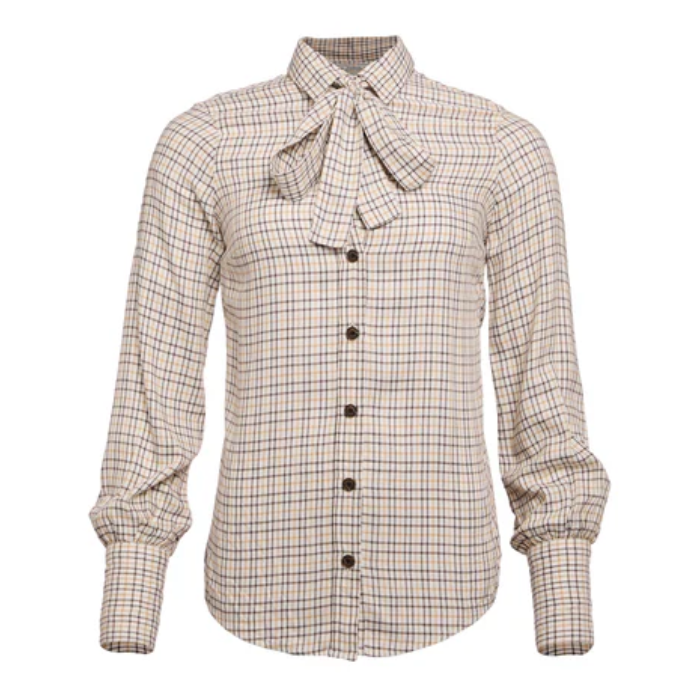 Plaid shirt with a bow collar on a white background