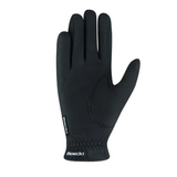 A single black Roecki winter glove shown flat against a solid white background, displaying the back of the hand and textured knit details.