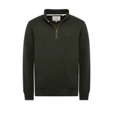 Holland Cooper Quarter Zip Sweat (Men's) Variant Racing Green. A dark olive green quarter-zip sweatshirt with a stand collar, ribbed cuffs and hem, and a small embroidered logo on the left chest, shown against a plain white background.