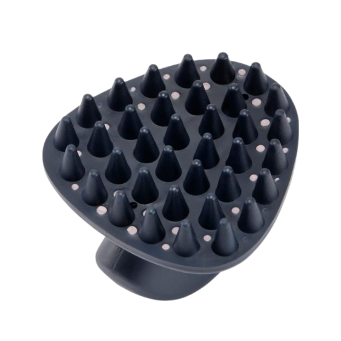 LeMieux AW26 Massage Brush Varient Navy. A dark gray silicone massage brush head with multiple conical nubs and small circular holes, shown on a plain white background.