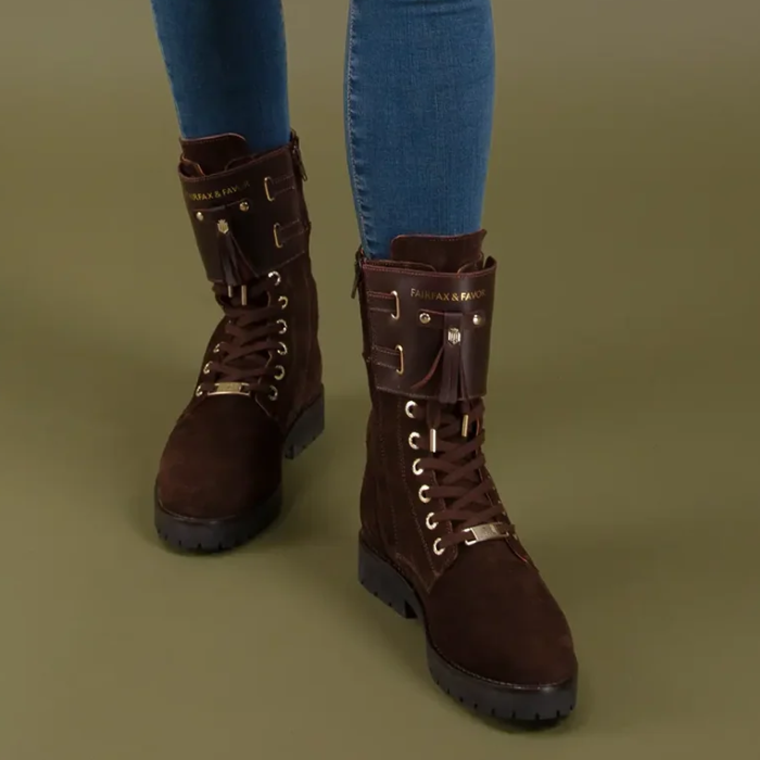 Fairfax & Favor Windsor Combat Boot in Chocolate Suede