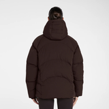 Aztec Diamond Matt Puffer AW26 Variant Espresso. A person viewed from the back wearing a dark brown puffer jacket with a hood, set against a plain light gray studio background.
