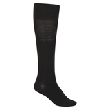 Black knee-high sock with a brand logo on a white background