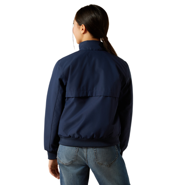 Ariat Youth 2.0 Insulated Stable Jacket Varient Navy. Person wearing a navy blue jacket on a white background