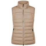 Pikeur AW26 Athleisure Quilted Flexvest Variant Mocha Cream. A sleeveless quilted puffer vest in a light tan/beige color, featuring a full front zipper, a stand-up collar, and zippered side pockets, shown against a plain white background.