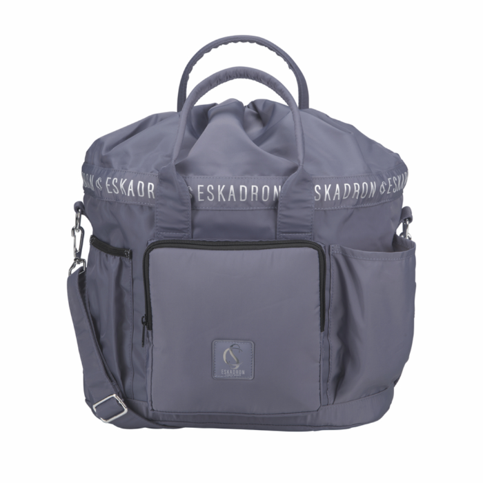 Grey luggage on white background