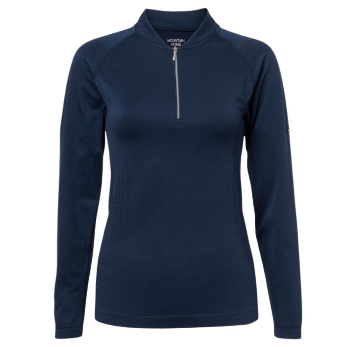 Navy long-sleeve shirt with a quarter zip on a white background