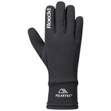 Roeckl Warwick 2 Jnr Variant Black. A single black glove shown flat against a white background, with the brand name 'Roeckl' printed vertically on the back of the hand and 'POLARTEC' with a mountain logo on the wrist cuff.