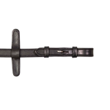 Close up of black rein fastner with billet on white background