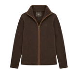 Holland Cooper Country Fleece Jacket Variant Chocolate. A dark brown fleece zip-up jacket with a stand-up collar, displayed on a clean white background. The brand label 'Holland Cooper' is visible inside the collar.