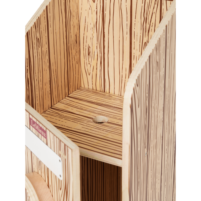 LeMieux AW26 Hobby Horse Stable Wooden Variant Colour Brown.
Wooden toy stable close up of the hole for a hobby horse. 