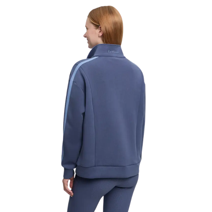 Blue sweater with blue stripes 'LeMieux' on white background