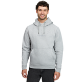LeMieux AW26 Mens Hoodie Varient Grey. A man wearing a light gray heather pullover hoodie with a tonal embroidered 'LeMieux' logo on the chest, paired with dark jeans, against a plain white background.