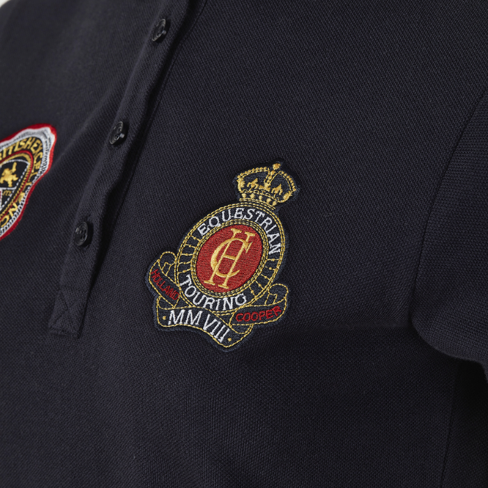 Embroidered logo detail on the Holland Cooper Ladies Team Polo Shirt in Ink Navy