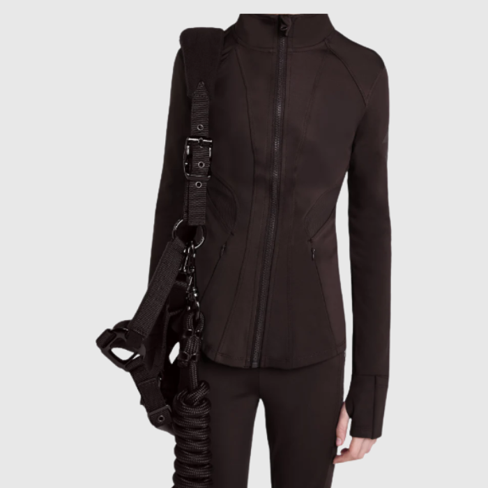 Black jacket with head collar on a white background