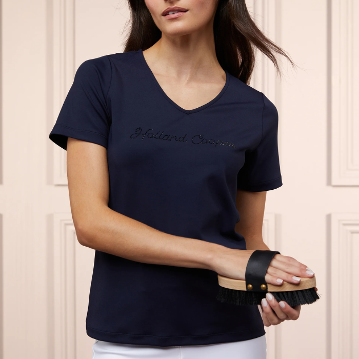 Holland Cooper Ladies Training V-Neck Tee in Ink Navy