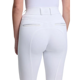 White riding pants with a subtle pattern on a white background