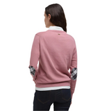 Reverse of the Barbour Ladies Lavender Knitted Jumper with tartan elbow pads.