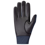 A single black and navy blue athletic glove shown flat against a solid white background.