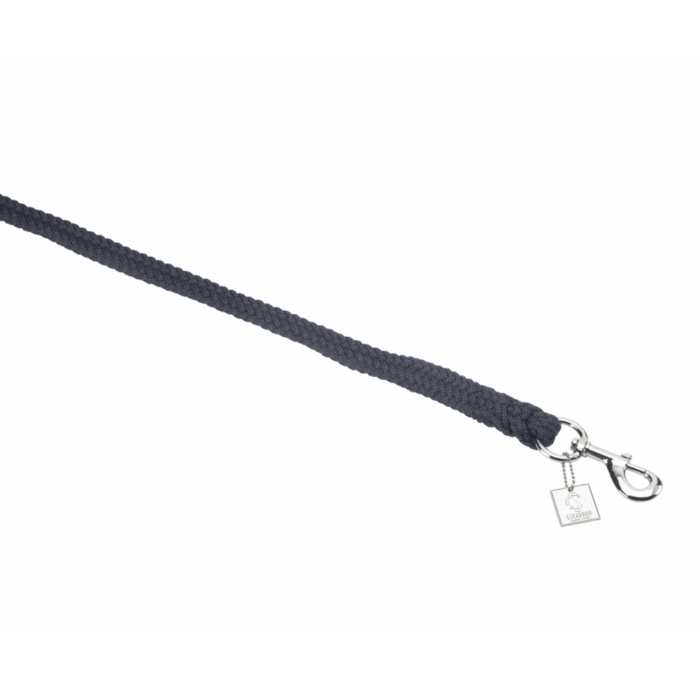 Navy rope with metal clasp on white background