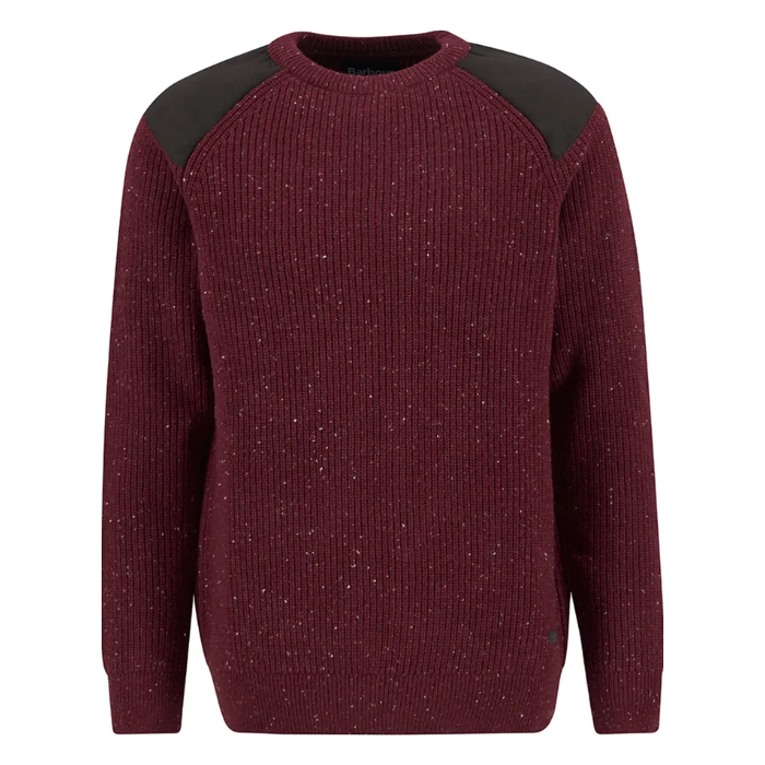 Red Barbour jumper with dark shoulders on a white background