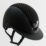 Lemieux Verv Panel Swaroski Variant Black. Black hat with Black hat panel with crystals agaisnt a white background. 