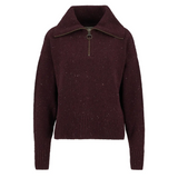 Burgundy Barbour knitted jumper with a zipper on a white background