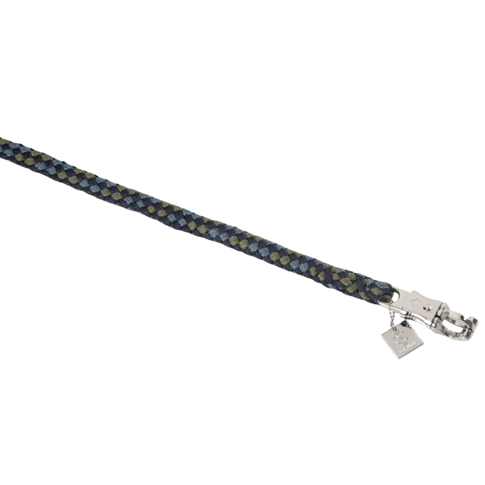 multi colour rope with metal clasp on white background