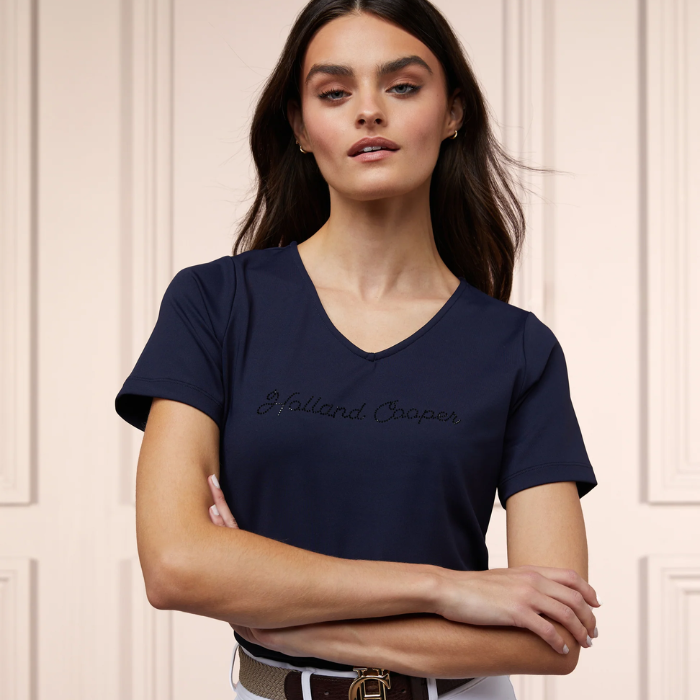 Holland Cooper Ladies Training V-Neck Tee in Ink Navy