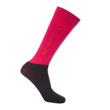 Pink and black sock with brand logo on a white background