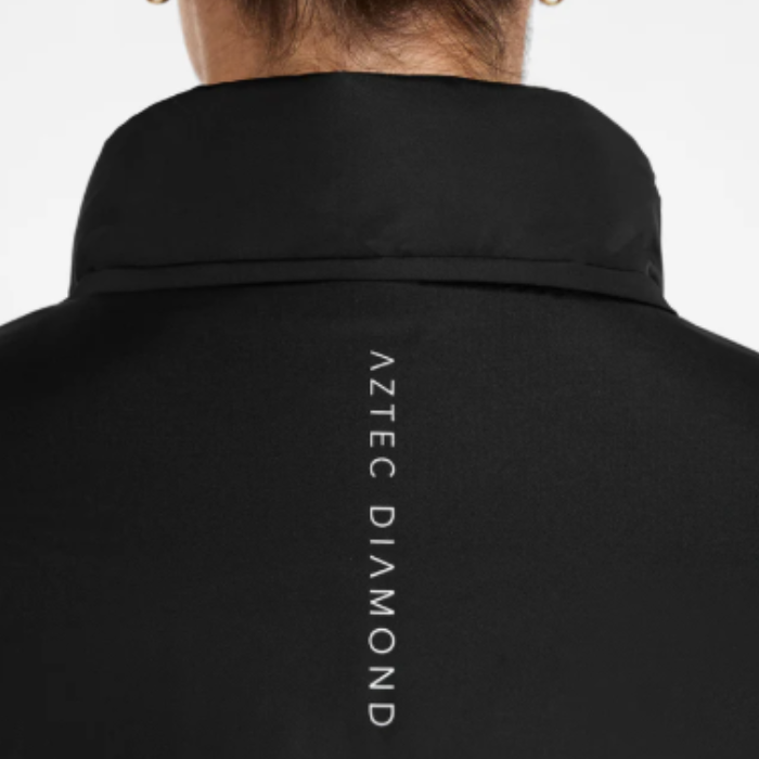 Black jacket with 'Aztec Diamond' branding on hood on a white background