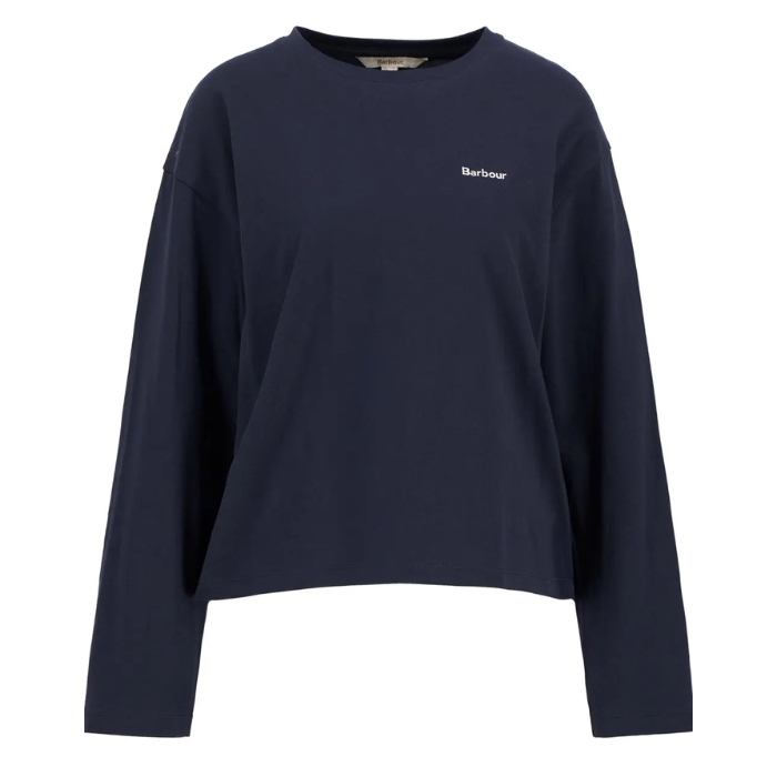 Navy long-sleeve t-shirt with Barbour logo on a white background