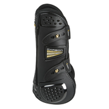 Shires Arma Oxi-Zone Tendon Boots Varient Black. Horse tendon boot in black with elasticated straps on a white background. 